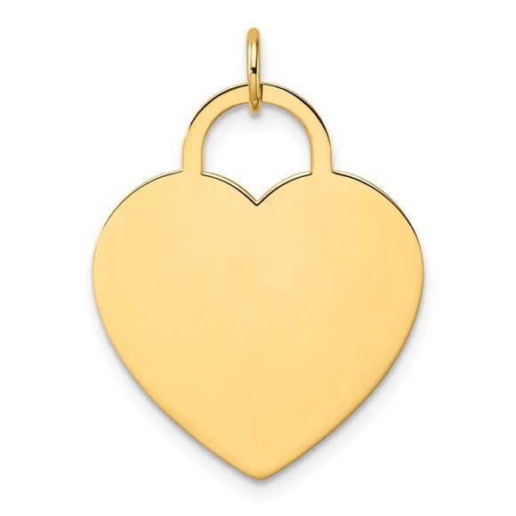 14k Yellow Gold Engravable Heart Disc Charm or Pendant 22mm